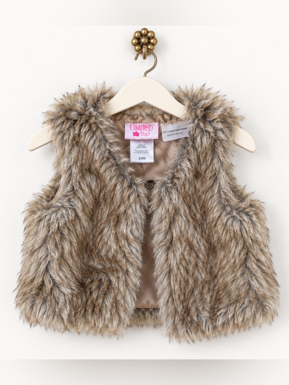 Limited Too Girls Faux Fur Vest 24M Brown Tan